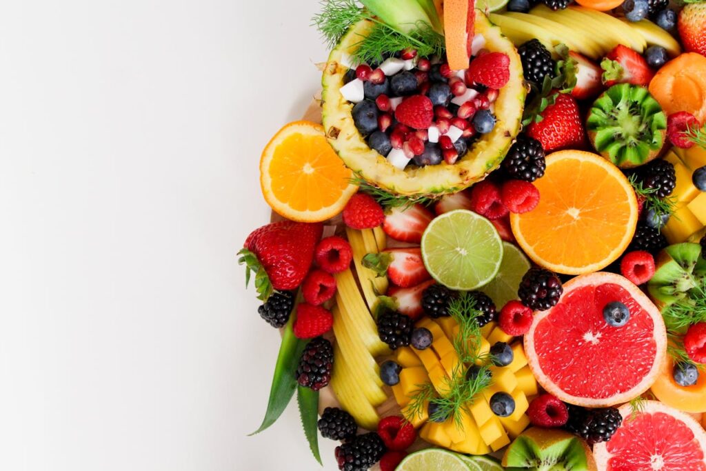 a display of different kinds of fruits